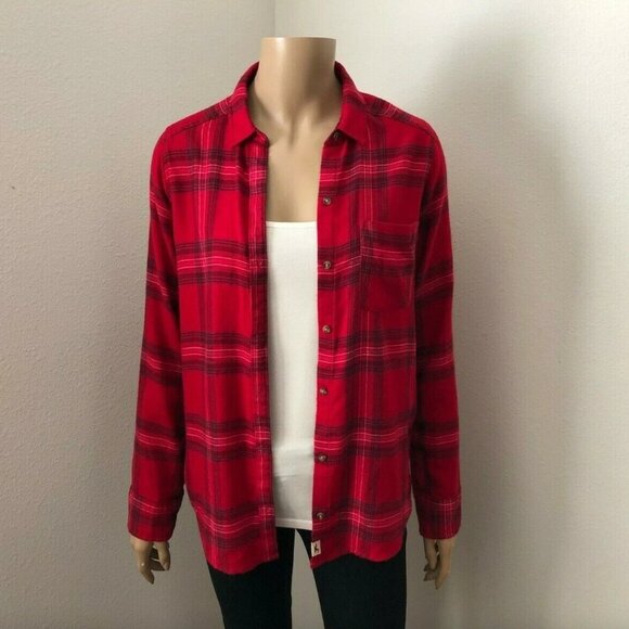 NWT Hollister Plaid Flannel Shirt Size XS Red Button Up Top - Picture 1 of 5
